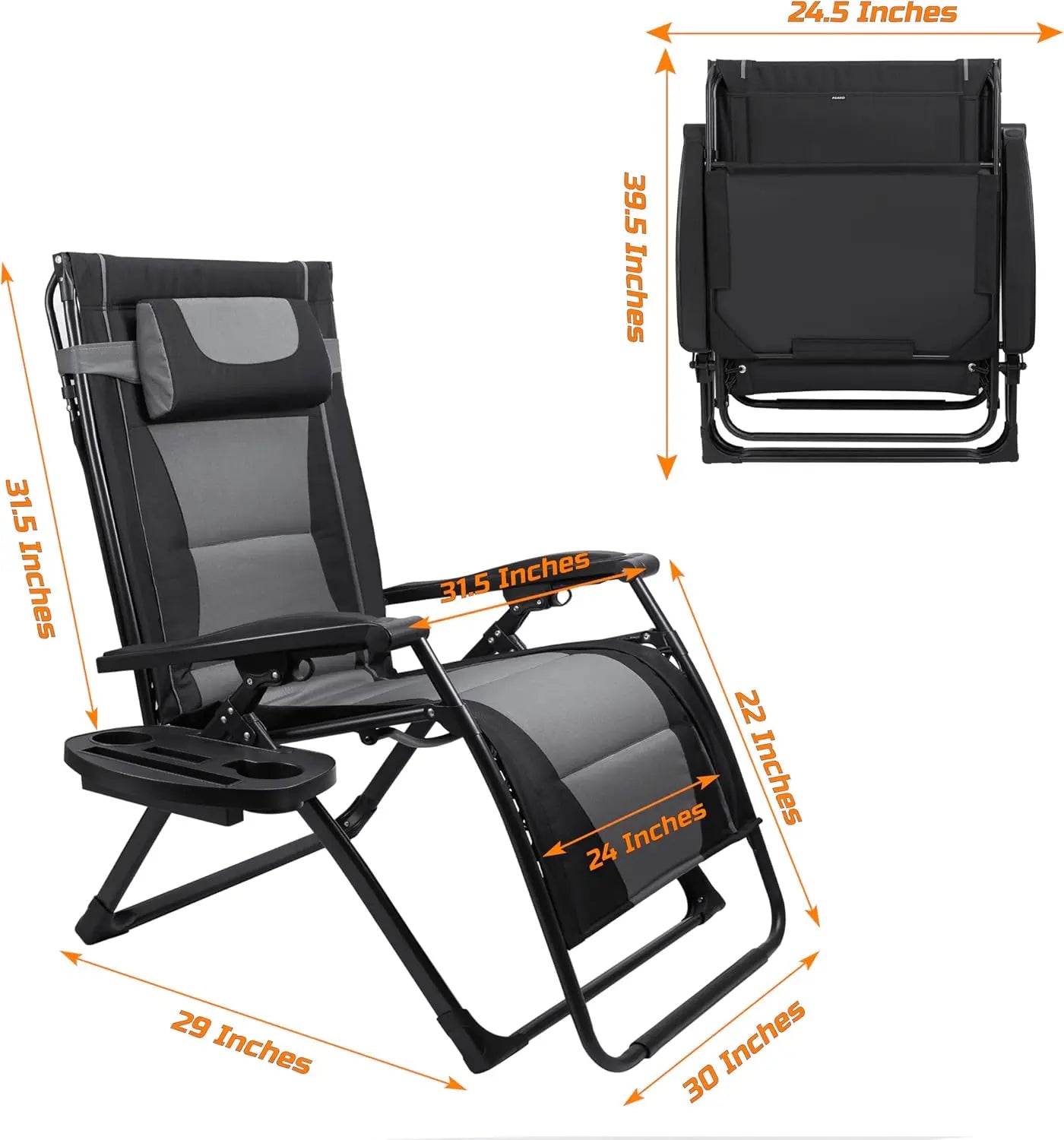 XXL Oversize Recliner Folding Chair Outdoor Zero Gravity Sunshade Patio
