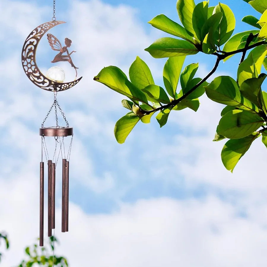 Fairy Wind Chimes Outdoor Moon Solar Lights LED Glass Ball