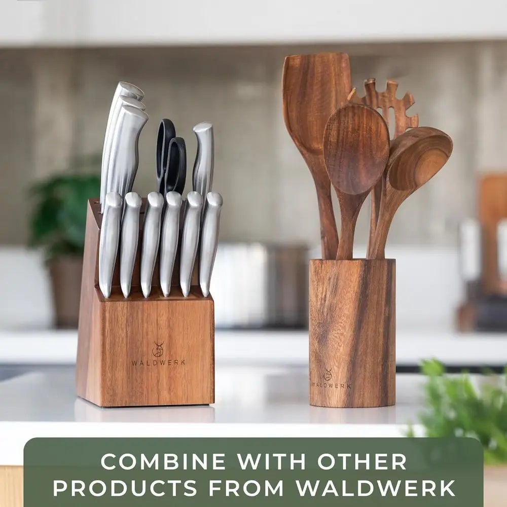 9-Piece Eco-Friendly Wooden Kitchen Utensil Set: Spatula, Tongs, Whisk, Spoons, Pasta Server - Non-Toxic Cooking Tools