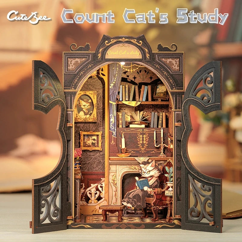 CUTEBEE DIY Book Nook Kit Wooden Owl Bookstore With Lights