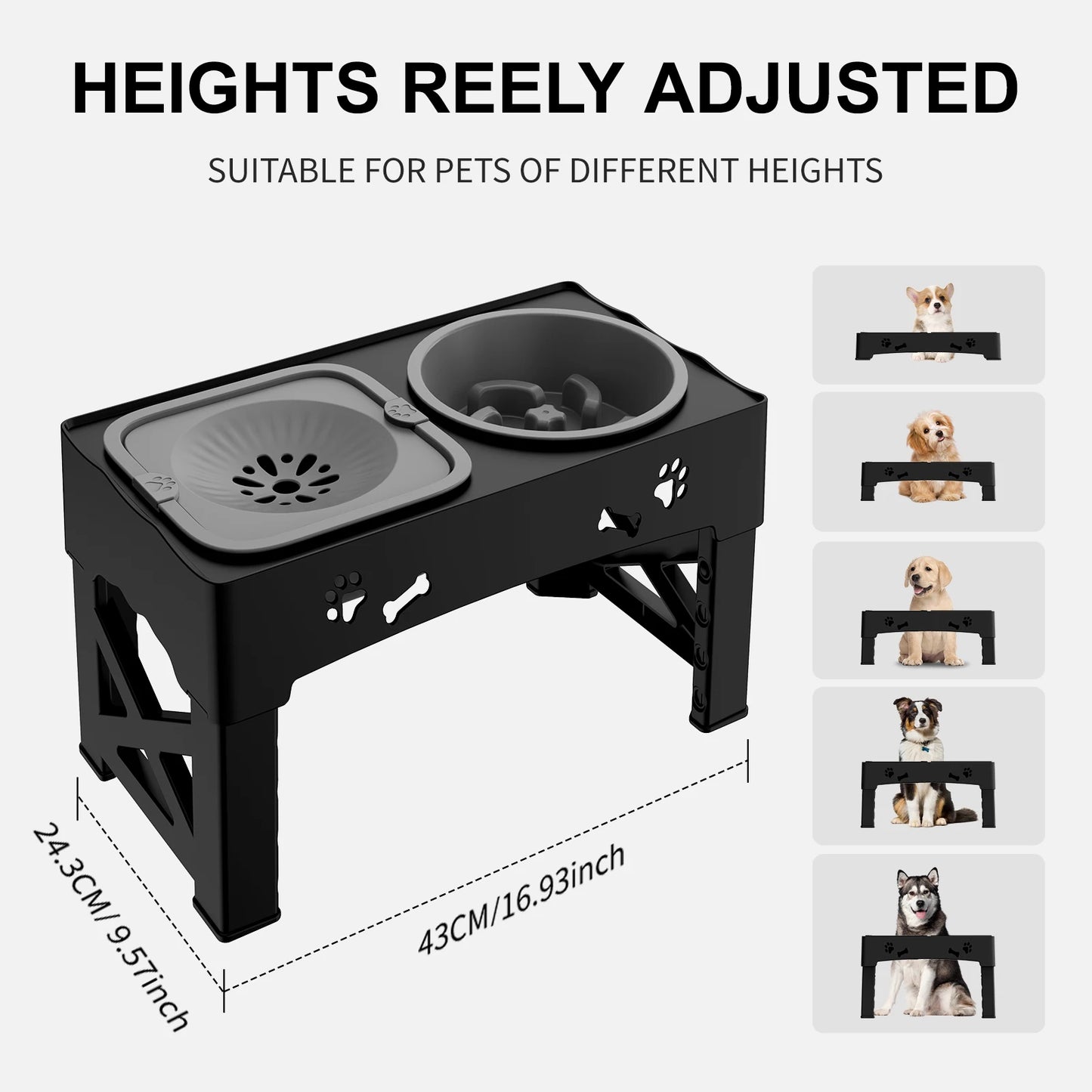 3 In 1 Pet Feeder With Adjustable Height Foldable Bowls