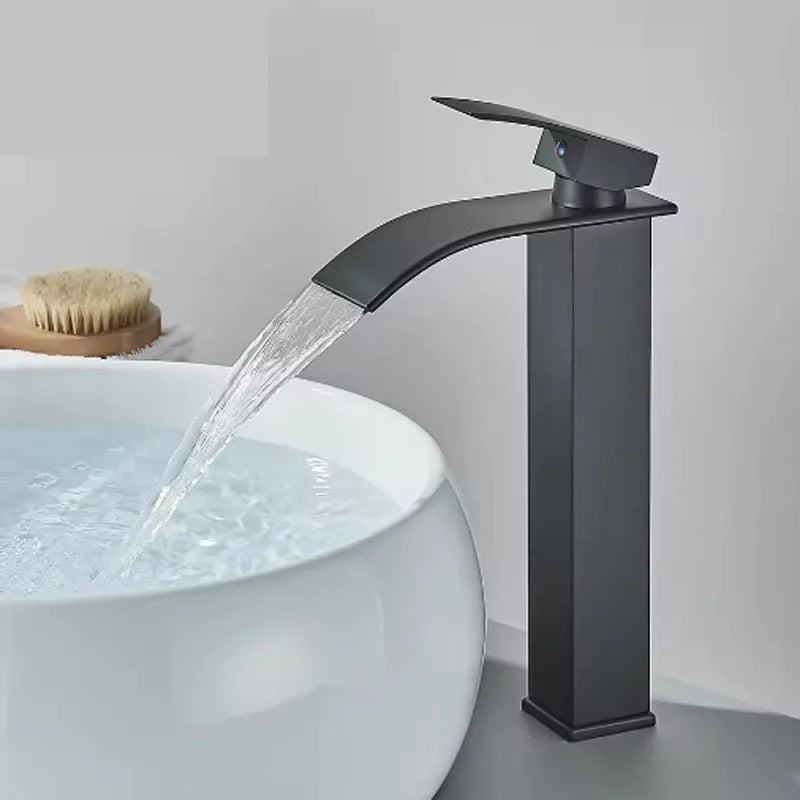 Stainless Steel Basin Faucet Waterfall Bathroom Deck Mount Single Lever