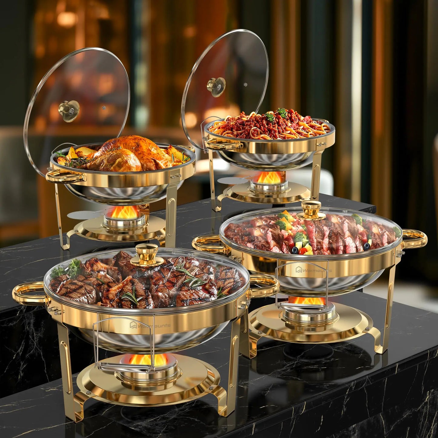 Gold Plated 5Qt Chafing Dishes Set For Buffets And Parties