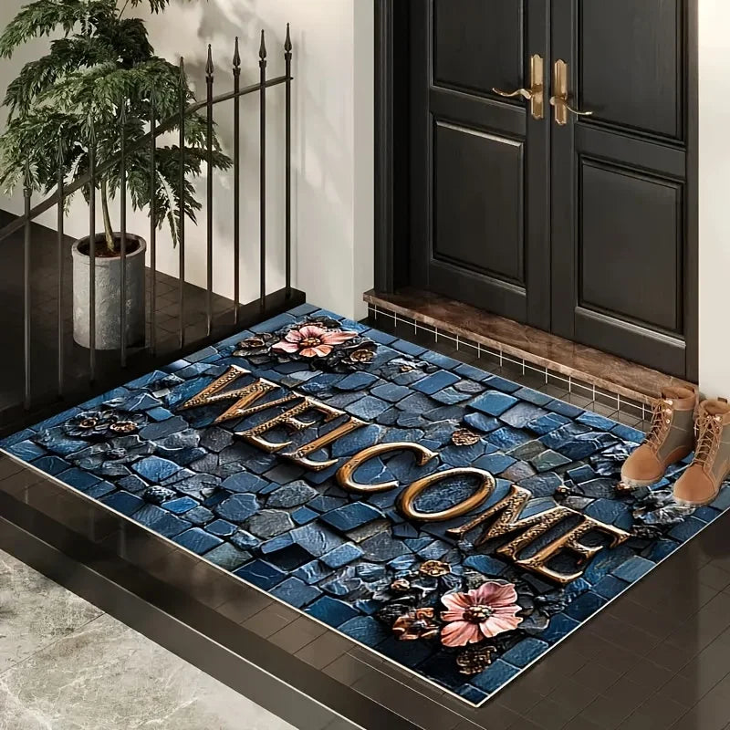 Welcome Flannel Bottom Carpet For Living Room Entryway Mat