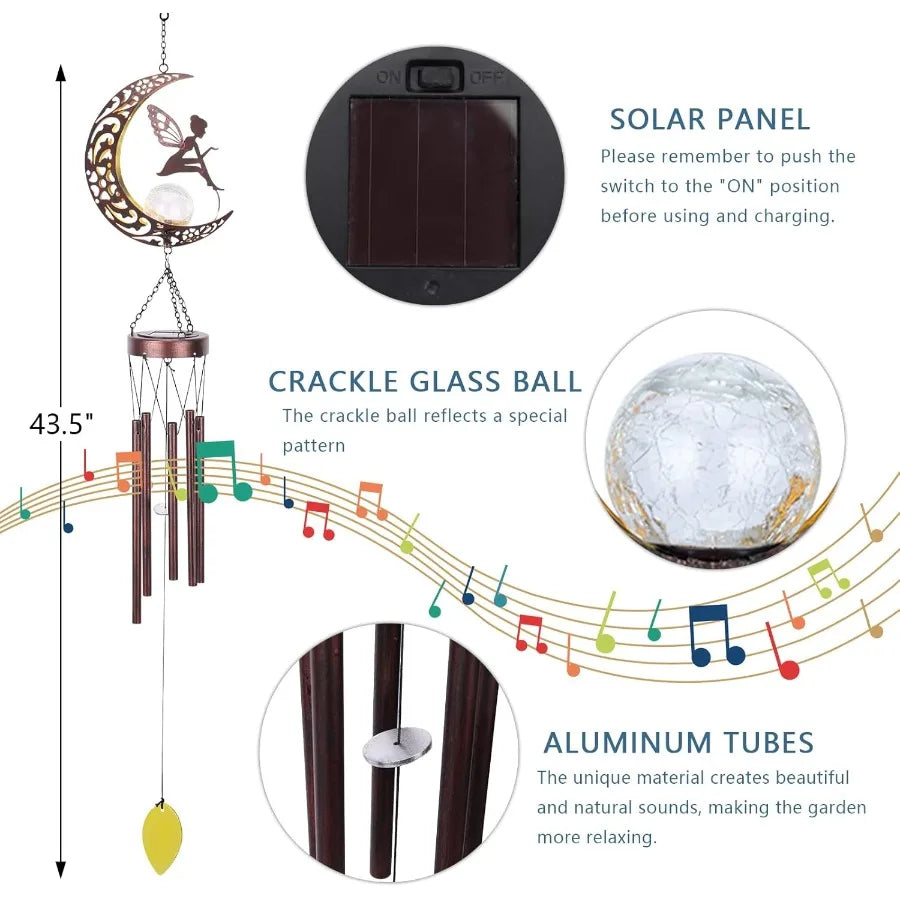 Fairy Wind Chimes Outdoor Moon Solar Lights LED Glass Ball