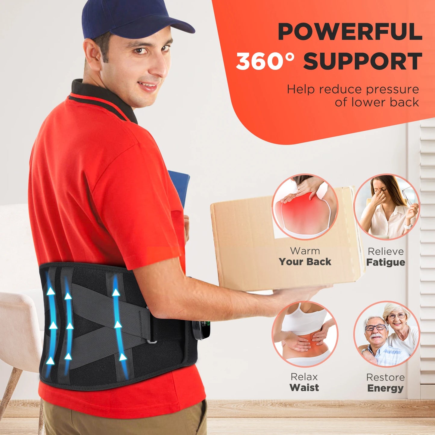 Heating Vibration Massager Belt Red Light Hot Compress Waist