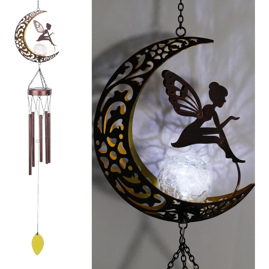 Fairy Wind Chimes Outdoor Moon Solar Lights LED Glass Ball