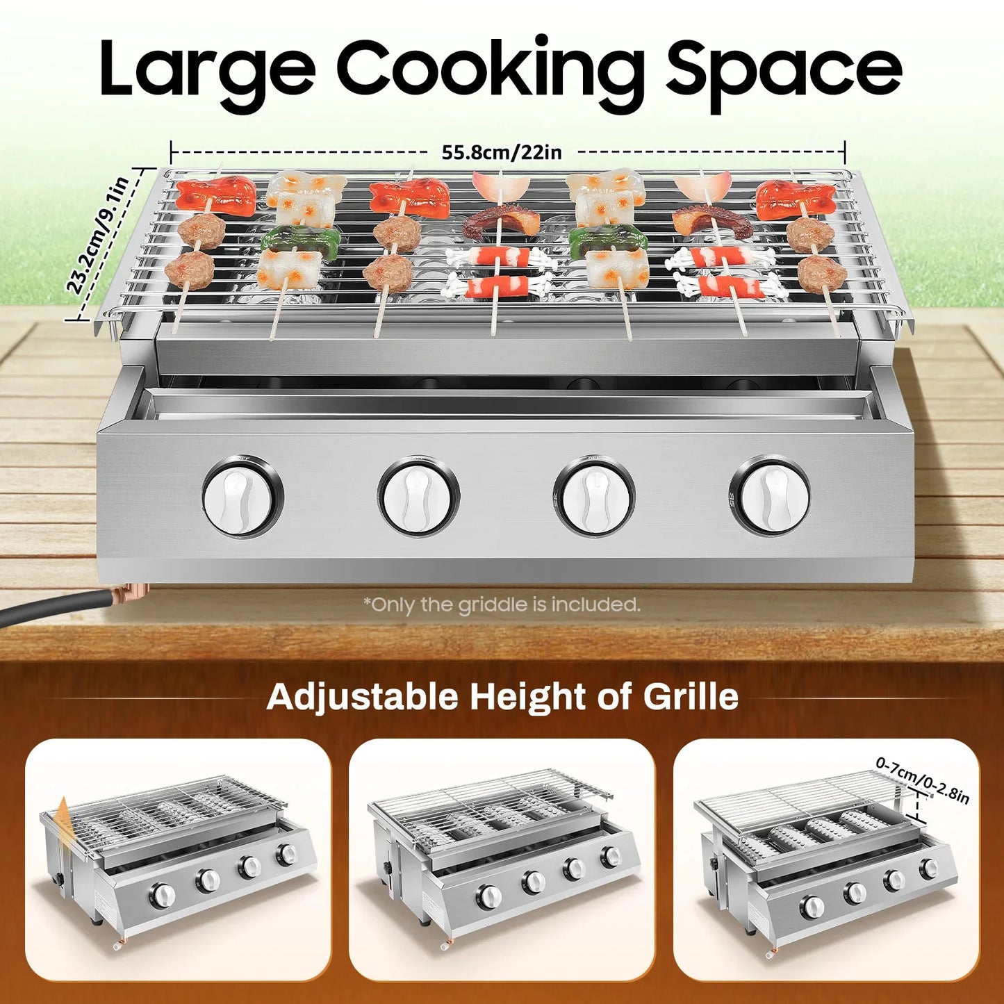 4 Burner Stainless Steel Gas Grill Griddle With Ignition