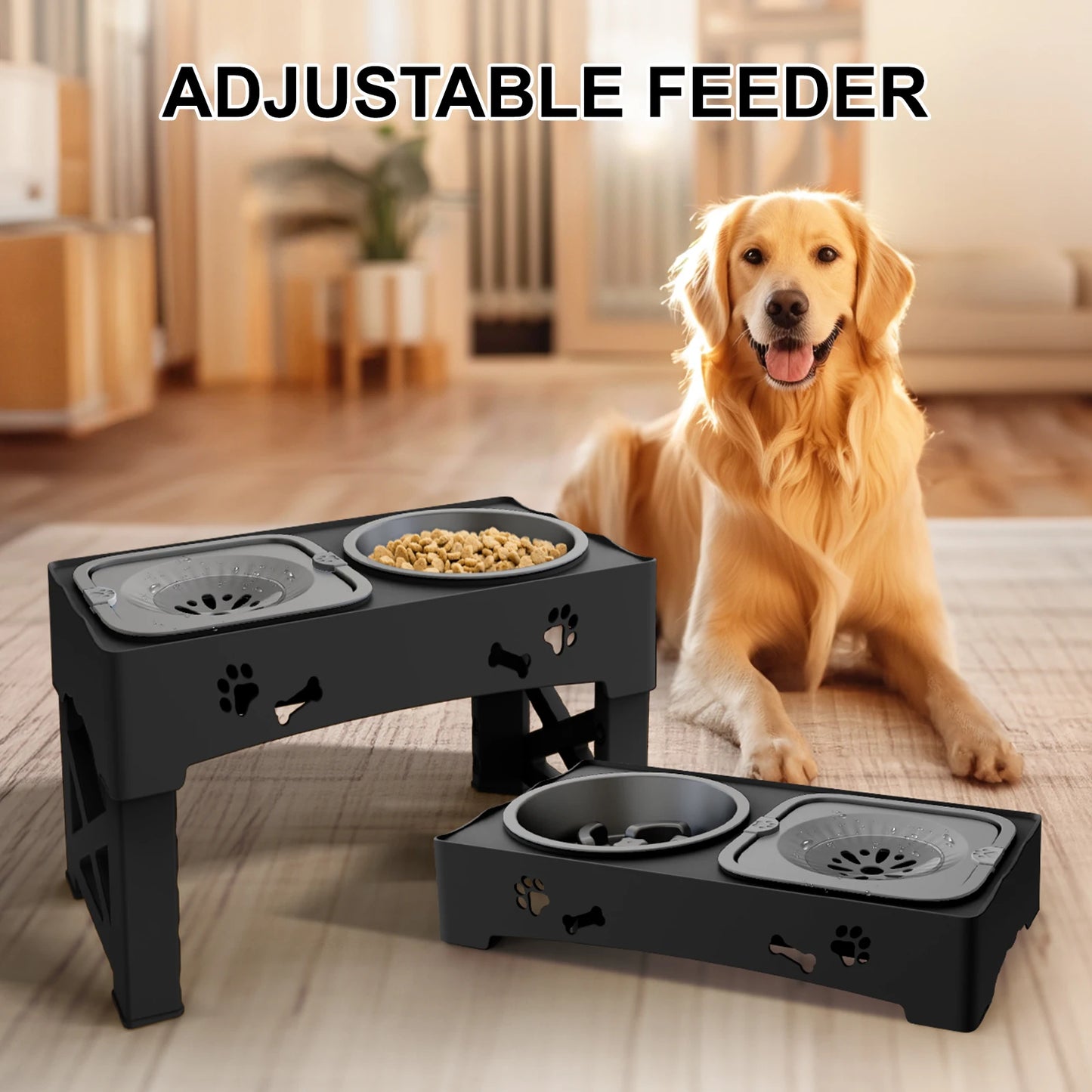 3 In 1 Pet Feeder With Adjustable Height Foldable Bowls