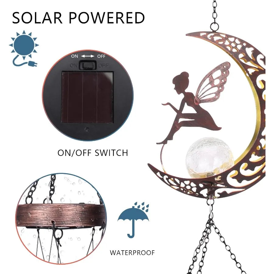 Fairy Wind Chimes Outdoor Moon Solar Lights LED Glass Ball