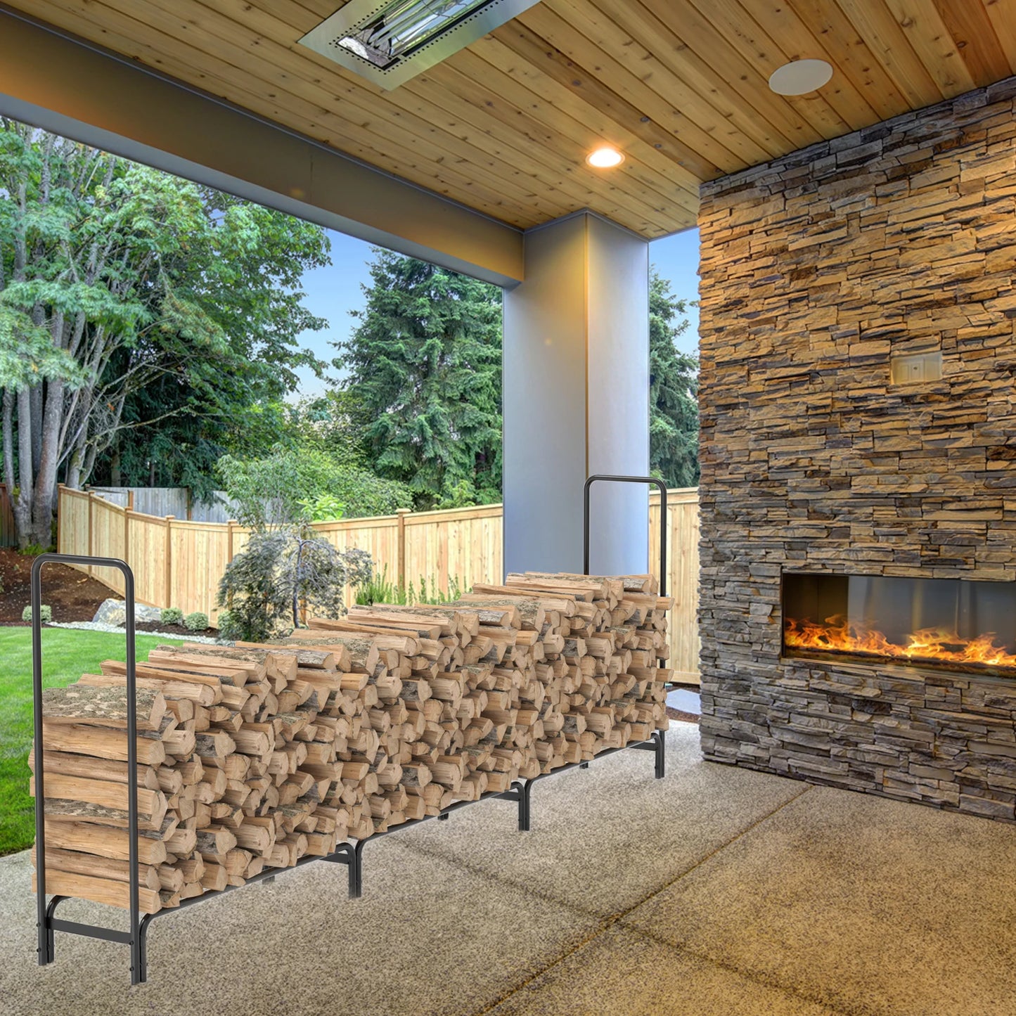 Heavy Duty Outdoor Firewood Log Rack Metal Holder for Patio