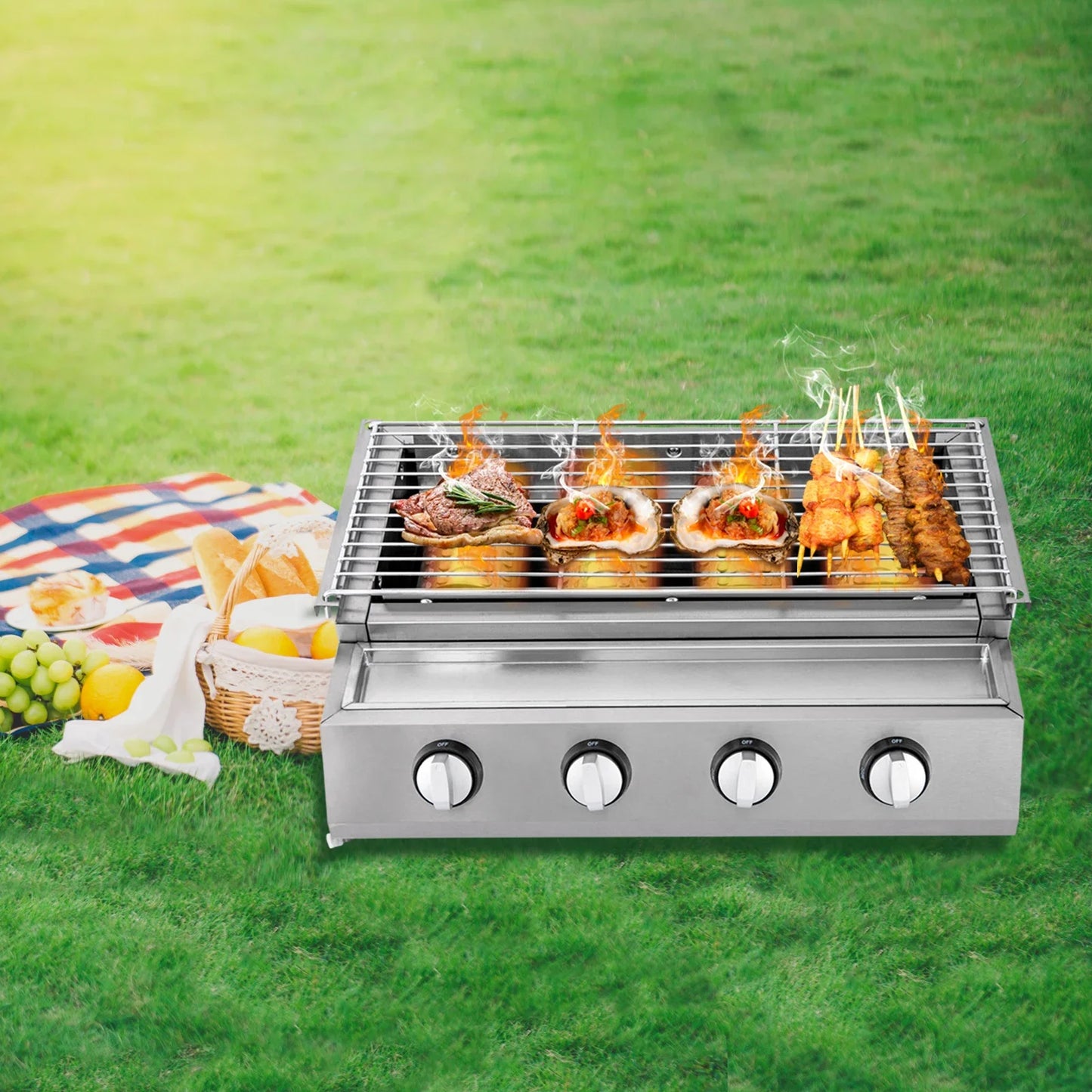 4 Burner Stainless Steel Gas Grill Griddle With Ignition