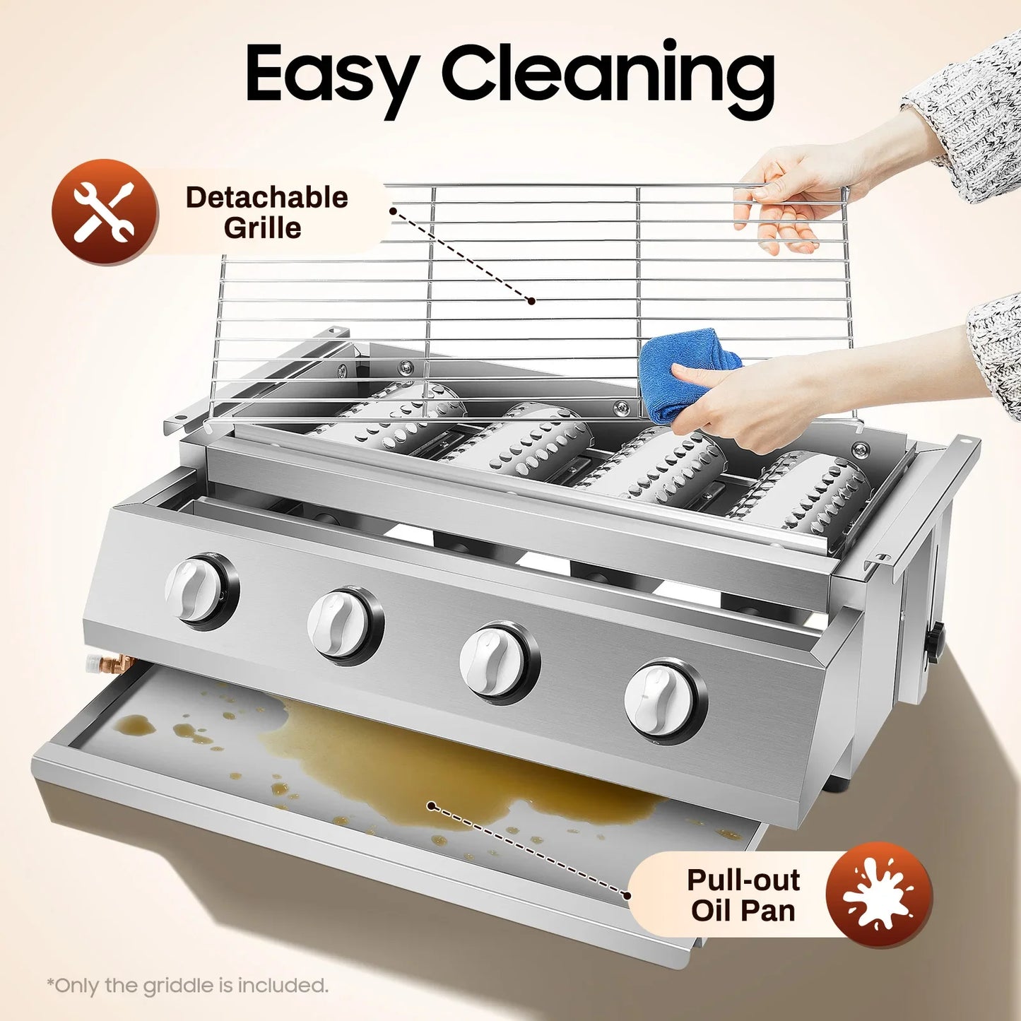 4 Burner Stainless Steel Gas Grill Griddle With Ignition