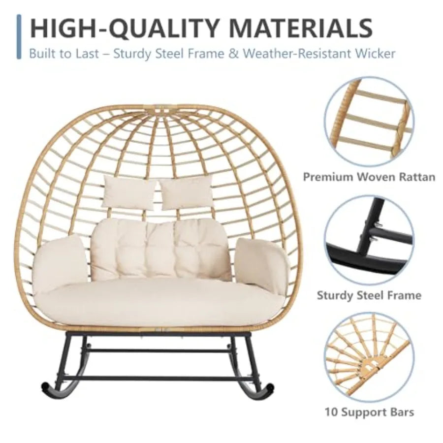 Double Wicker Egg Rocking Chair Outdoor Indoor Swing Loveseat