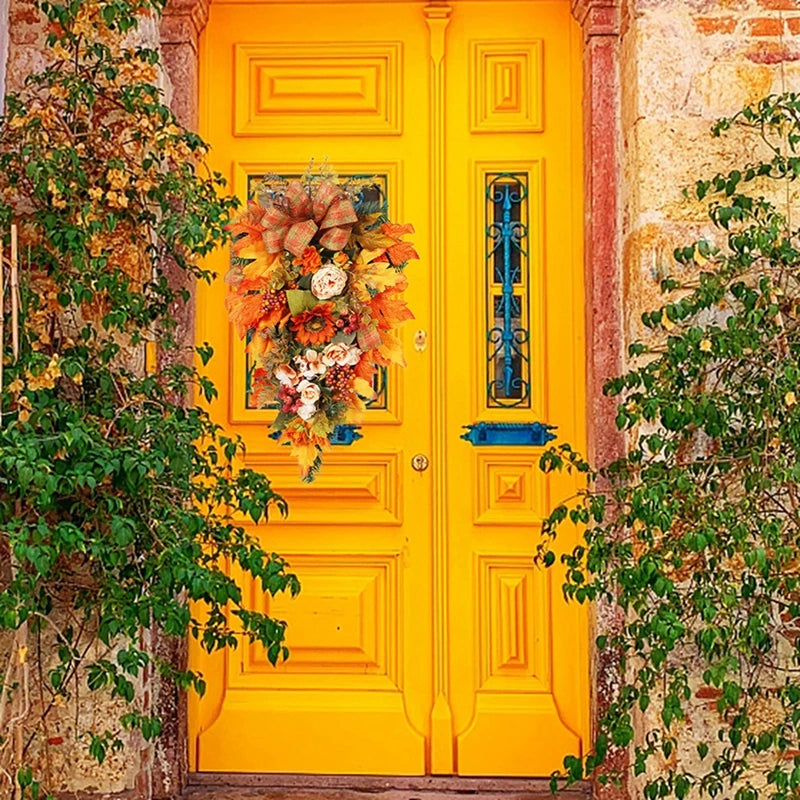 Thanksgiving Door Wreath With Fall Leaves And Berry Peony Garland