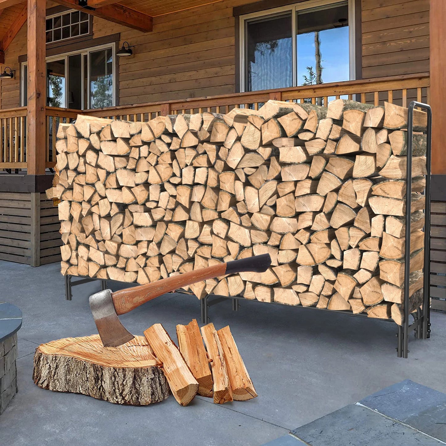 Heavy Duty Outdoor Firewood Log Rack Metal Holder for Patio