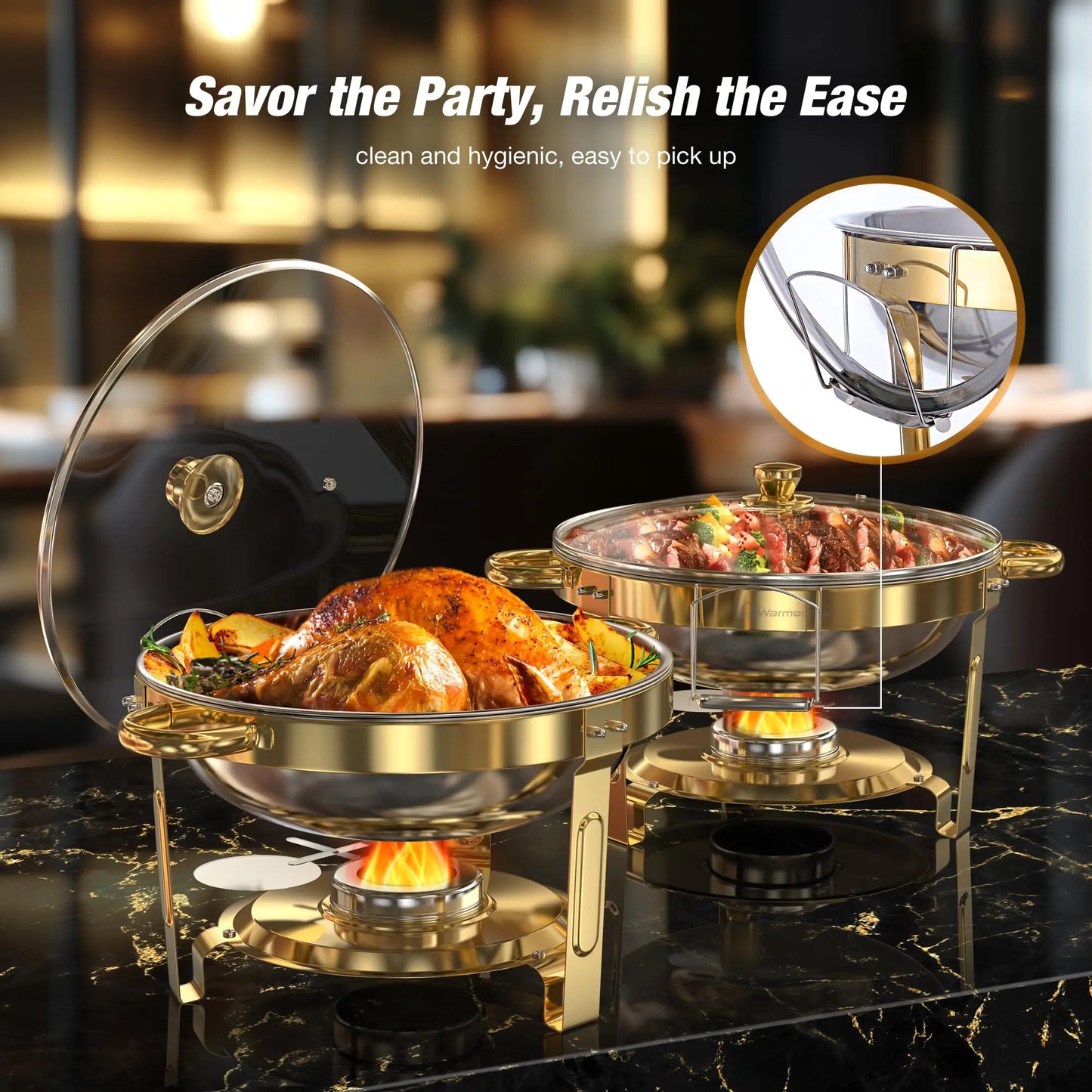 Gold Plated 5Qt Chafing Dishes Set For Buffets And Parties