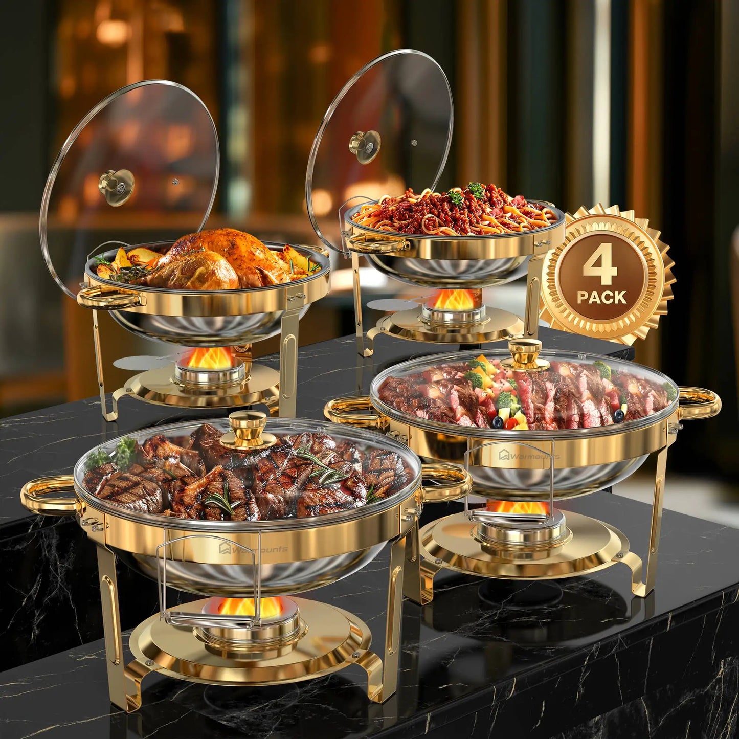 Gold Plated 5Qt Chafing Dishes Set For Buffets And Parties
