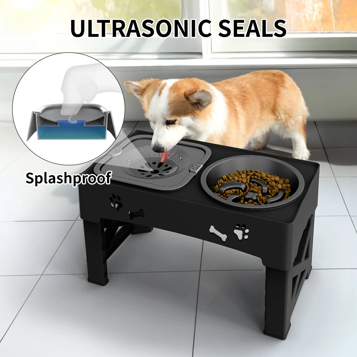 3 In 1 Pet Feeder With Adjustable Height Foldable Bowls