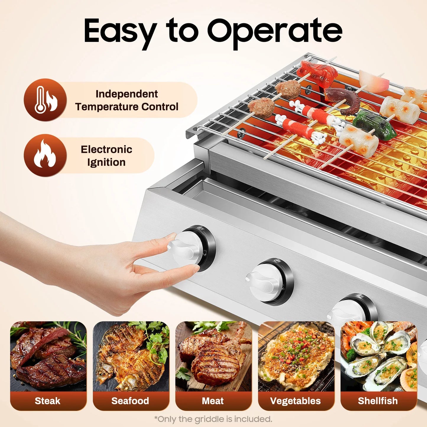4 Burner Stainless Steel Gas Grill Griddle With Ignition