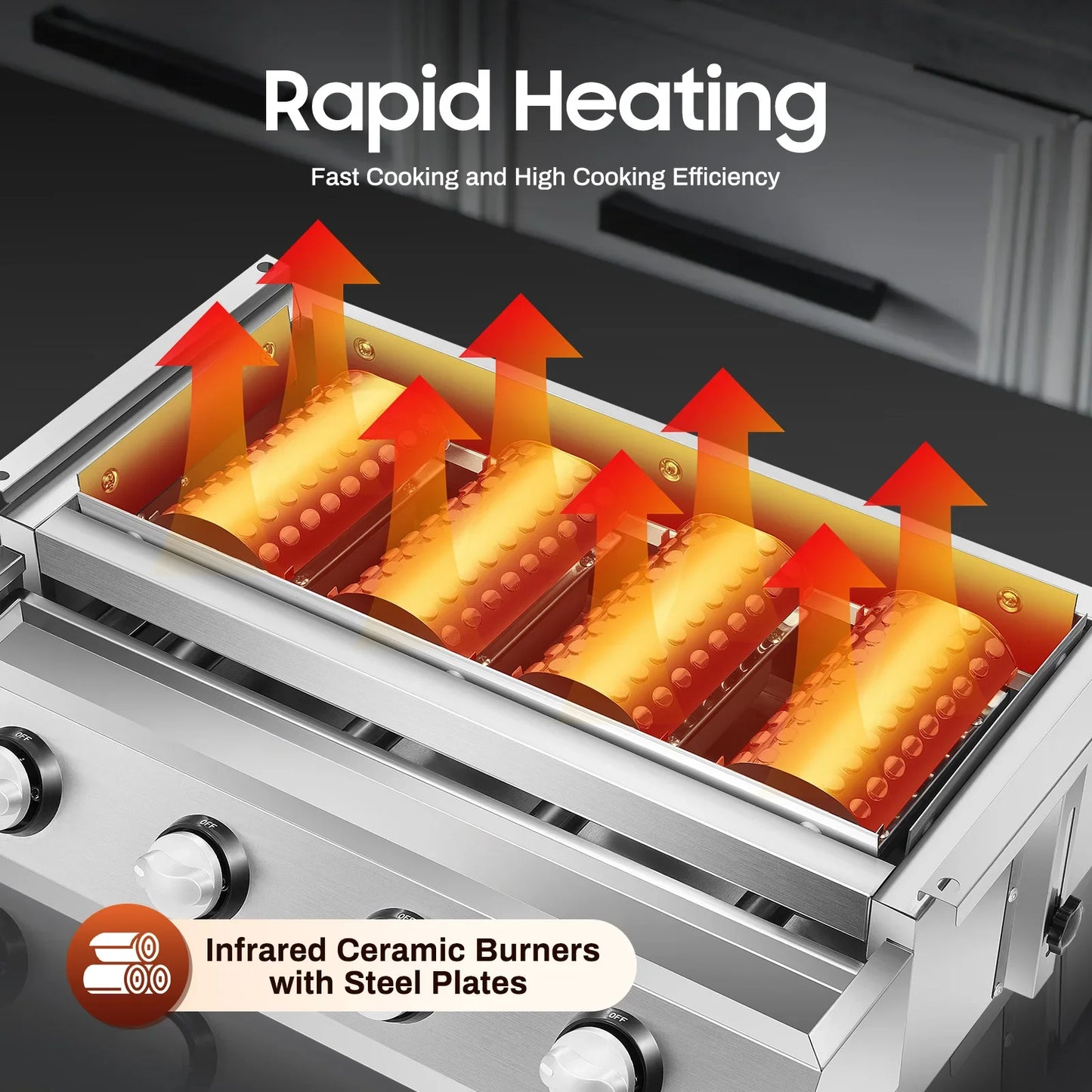 4 Burner Stainless Steel Gas Grill Griddle With Ignition