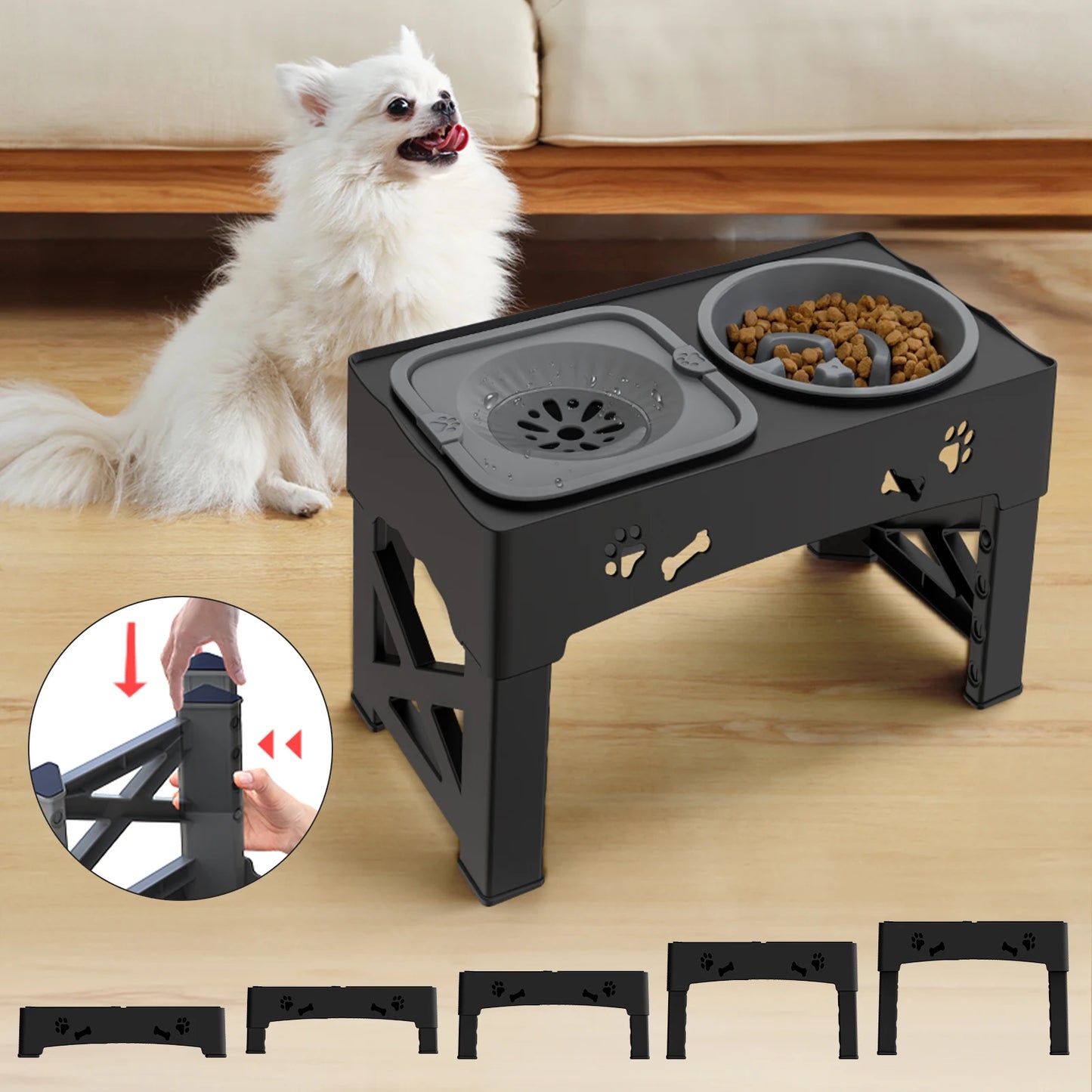 3 In 1 Pet Feeder With Adjustable Height Foldable Bowls