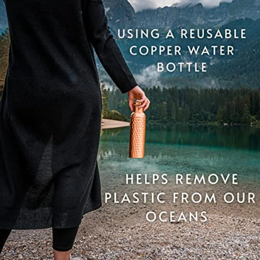 Pure Copper Water Bottle Hammered 34 Oz Ayurvedic Drinking Vessel