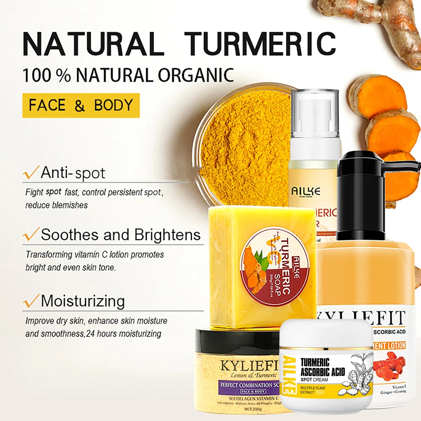AILKE Organic Turmeric Skin Care Set for Acne Whitening