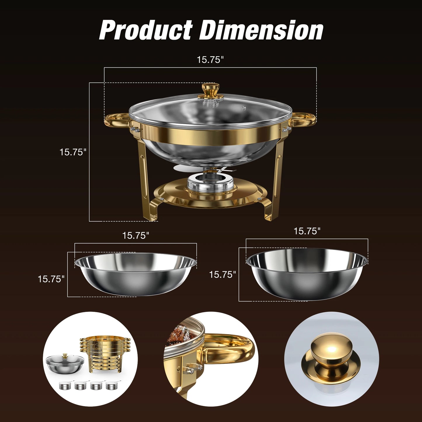 Gold Plated 5Qt Chafing Dishes Set For Buffets And Parties