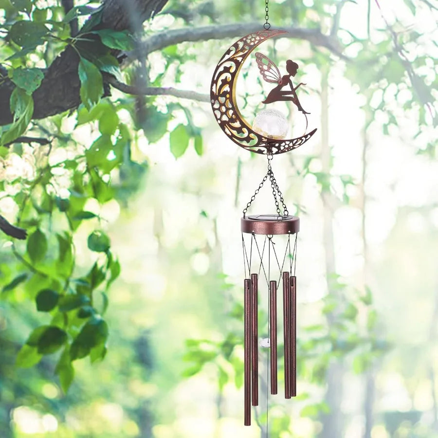 Fairy Wind Chimes Outdoor Moon Solar Lights LED Glass Ball