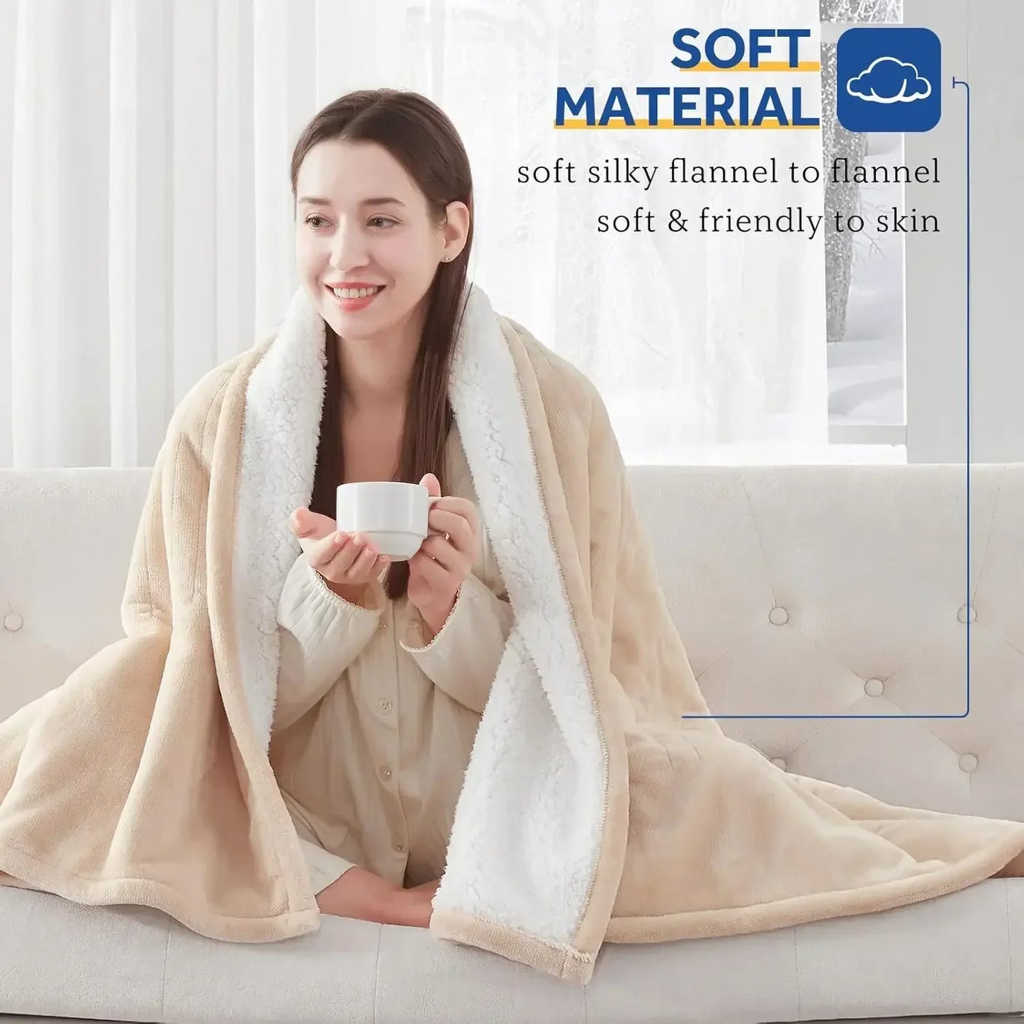 Electric Blanket Flannel Sherpa Heating, 10 Levels, Auto Shut Off