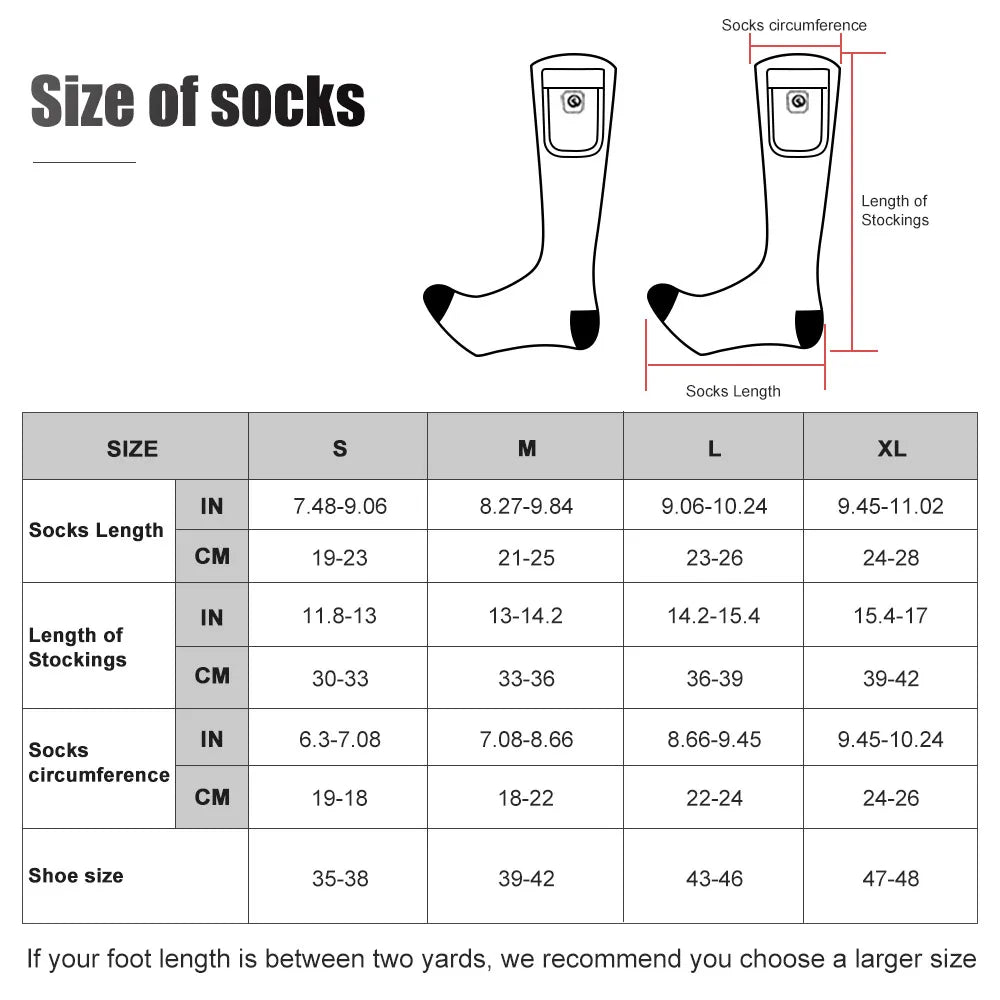 Rechargeable Heated Socks for Winter Outdoor Skiing and Snowmobiling