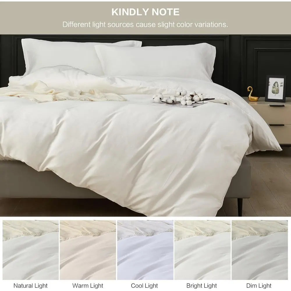 Queen Organic Cotton Duvet Cover Set, Soft Zippered & Tied Bedding, 100% Cotton, Comforter Not Included