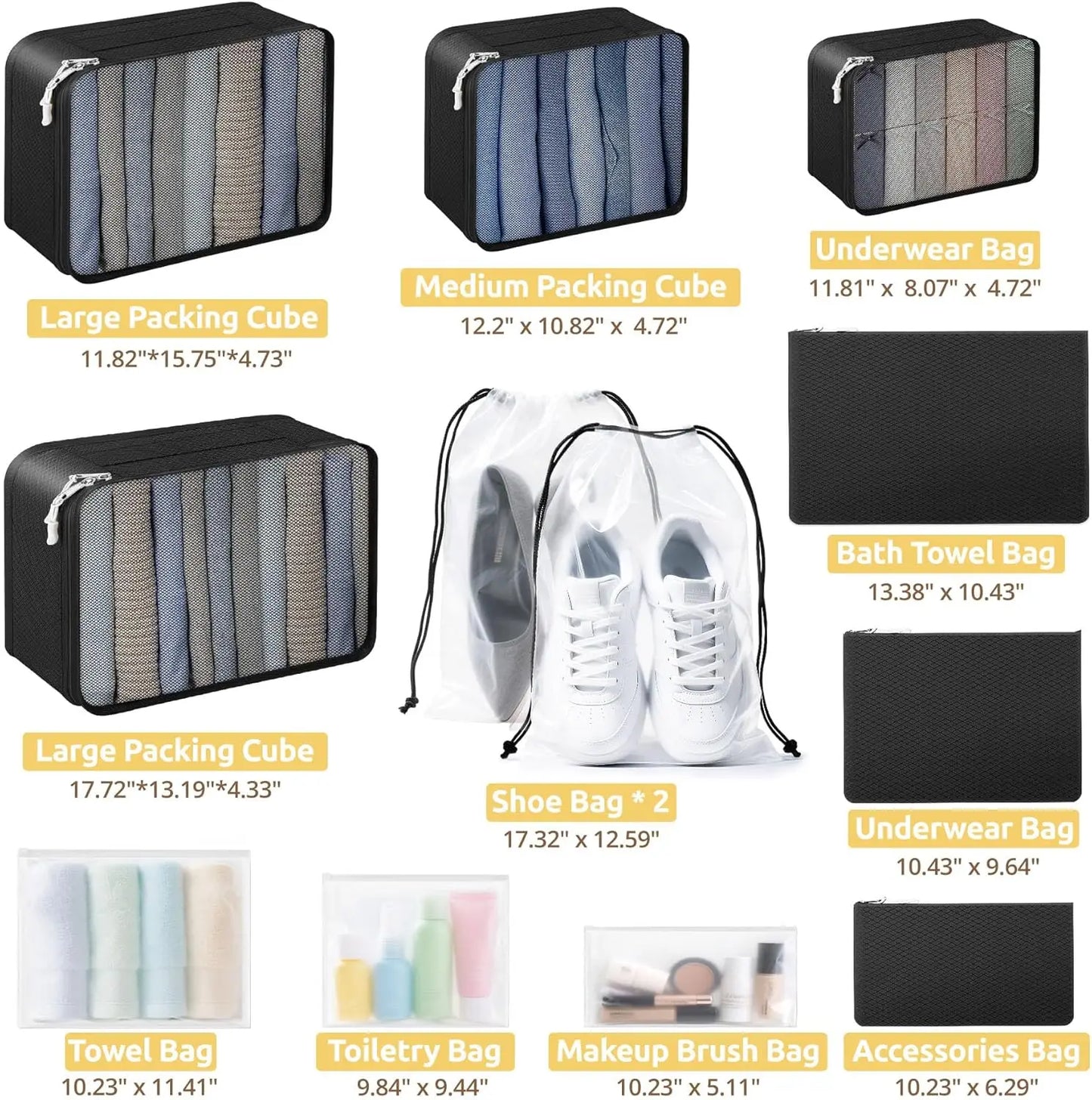 22 Piece Travel Packing Cubes Set Organizers Clothes Toiletries Essentials