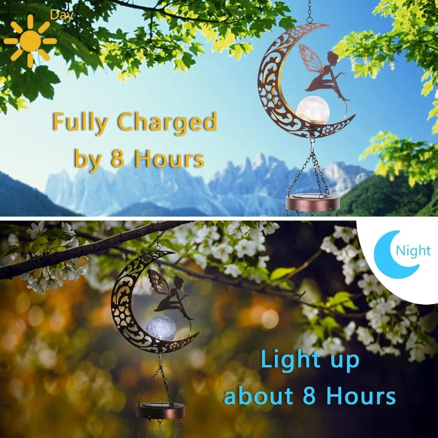 Fairy Wind Chimes Outdoor Moon Solar Lights LED Glass Ball