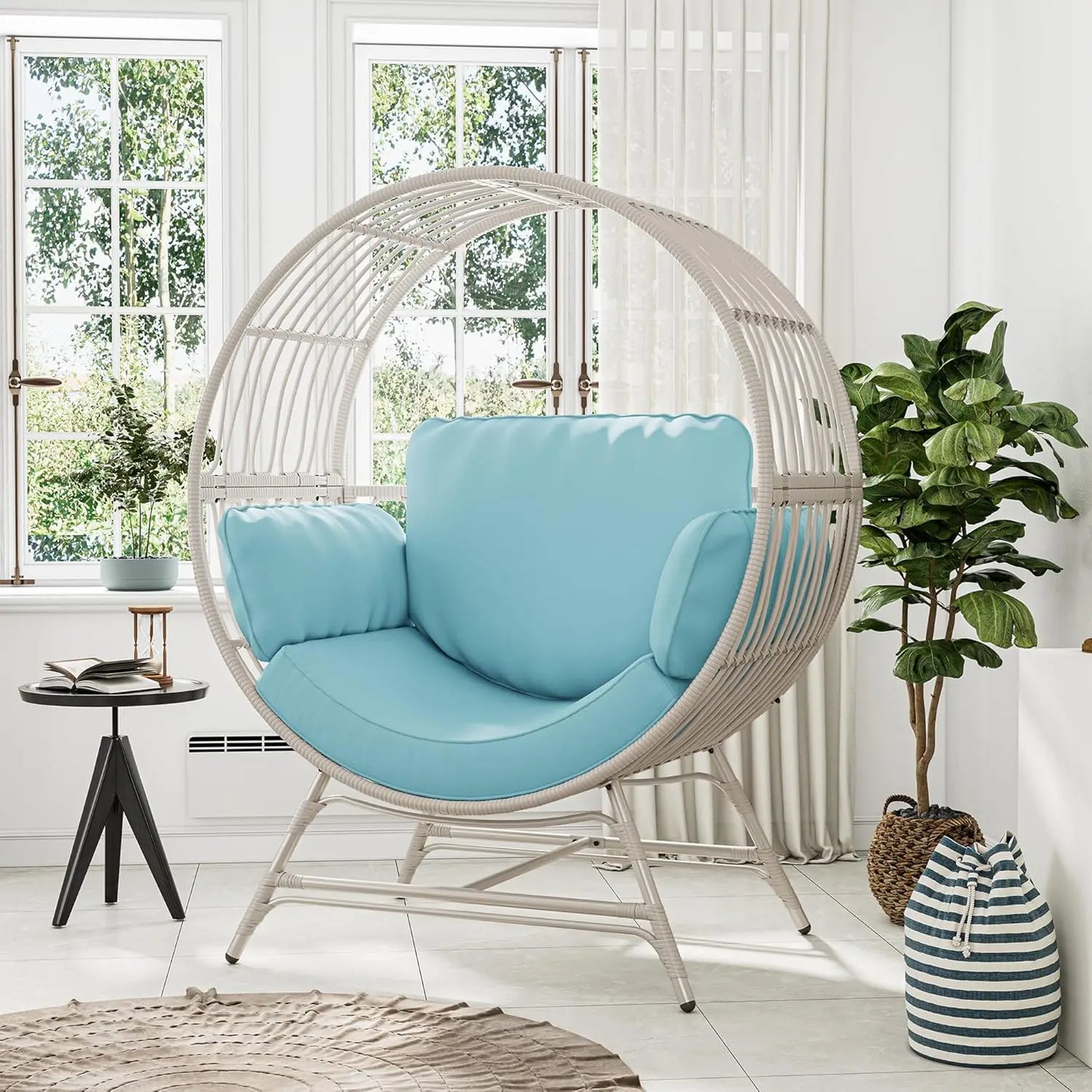 Oversized Egg Chair Indoor Outdoor Rattan Hanging Chair With Cushion 350LBS
