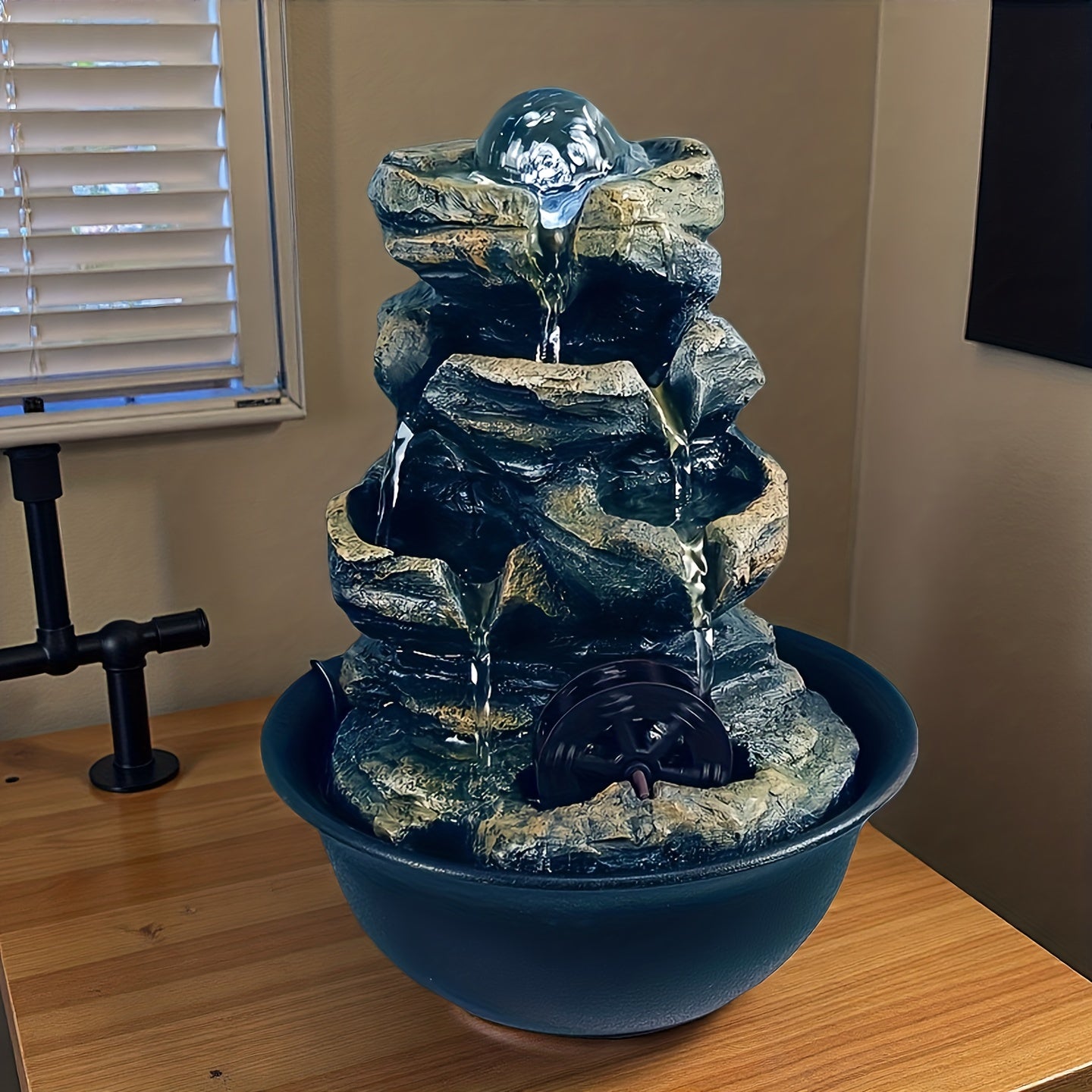 USB Powered Mini Water Wheel Fountain Resin Desktop Zen Decor