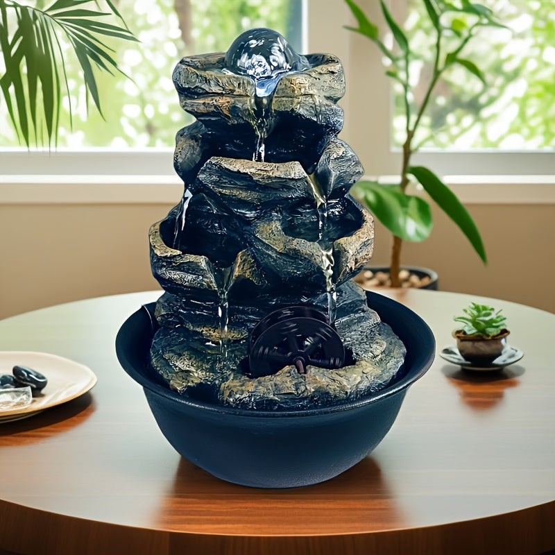 USB Powered Mini Water Wheel Fountain Resin Desktop Zen Decor