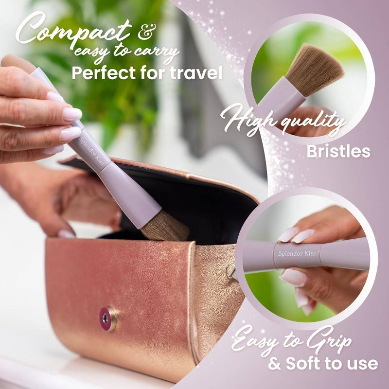 4-in-1 All-in-One Travel Makeup Brush Set with Bonus Foundation, Concealer, Eyeshadow, Blush, Contouring & Powder Puff - Professional Vegan & Ethically Made Synthetic Bristle Brushes with Handle & Golden Caps - Compact Case I