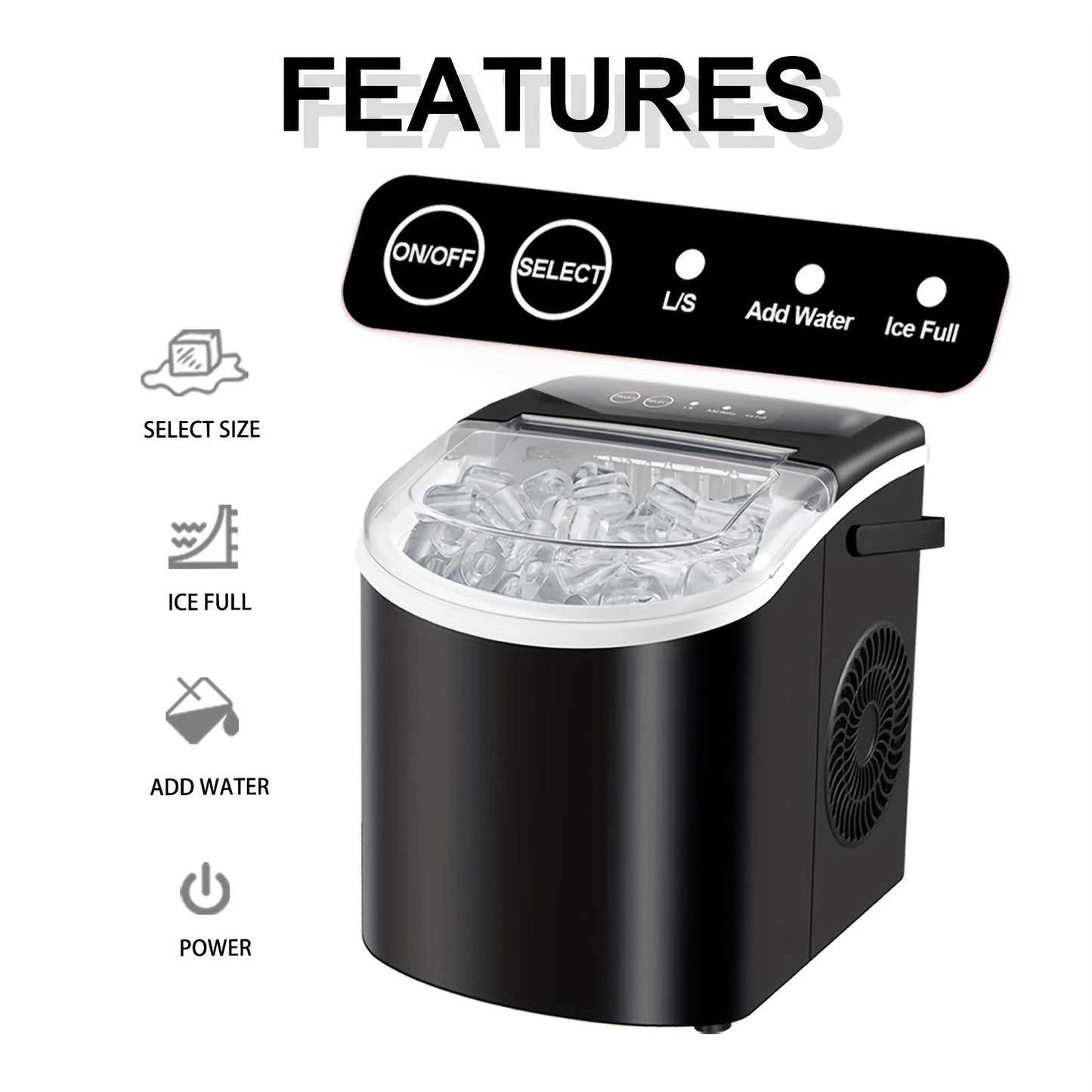 Countertop Ice Maker With Handle 26 Pounds Per Day Portable