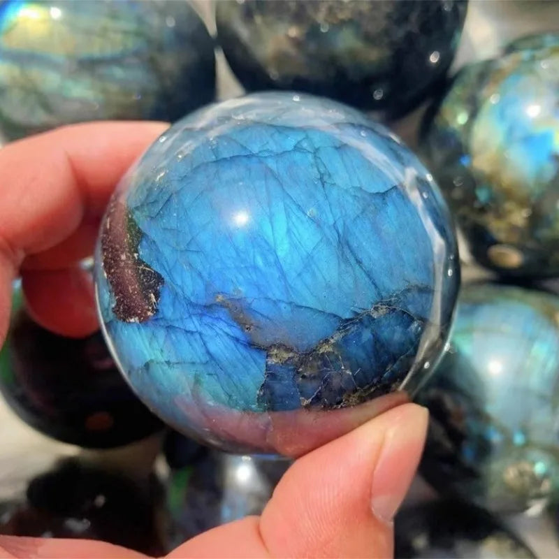 Natural Blue Labradorite Quartz Sphere Hand Carved Decor
