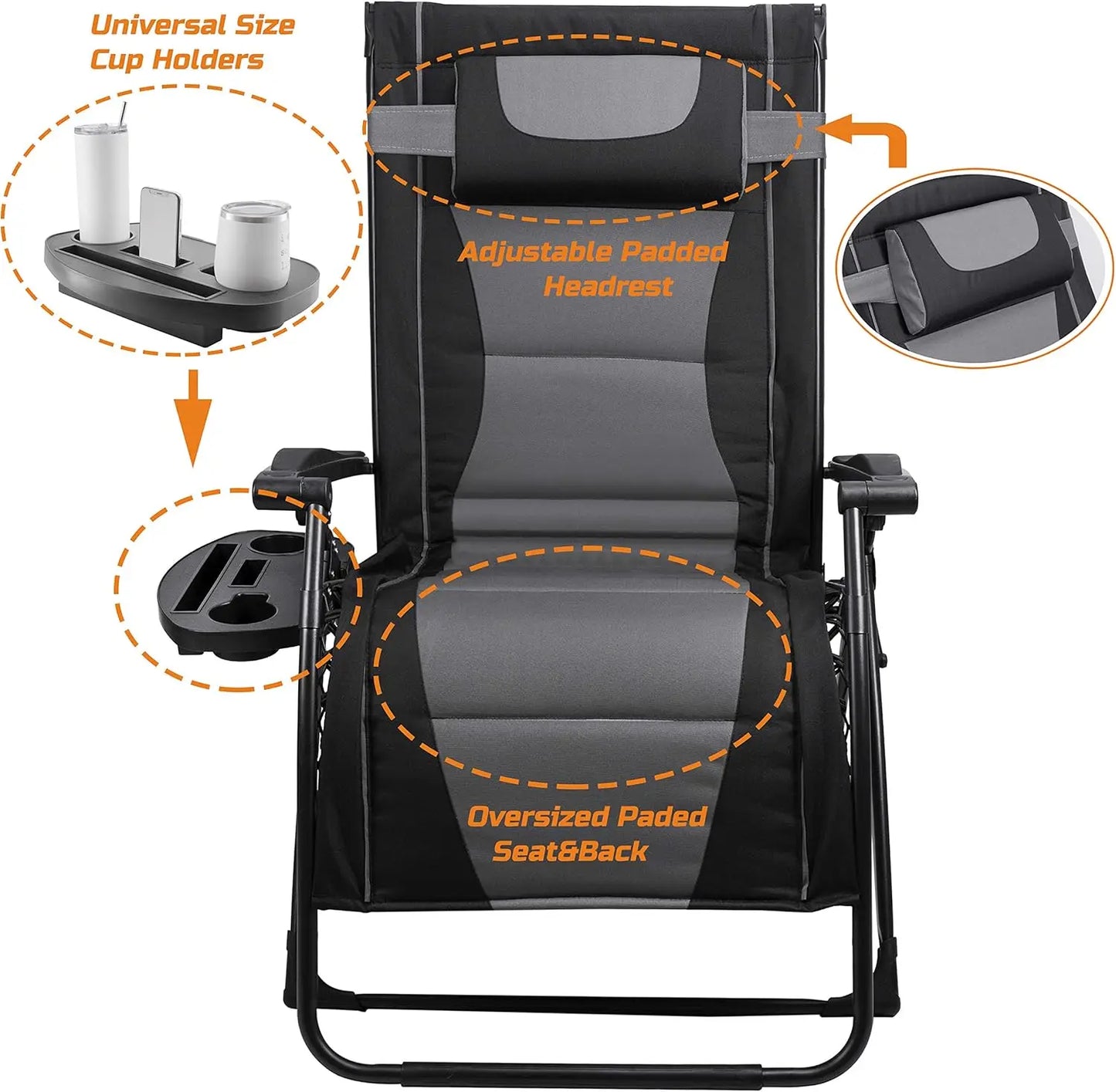 XXL Oversize Recliner Folding Chair Outdoor Zero Gravity Sunshade Patio
