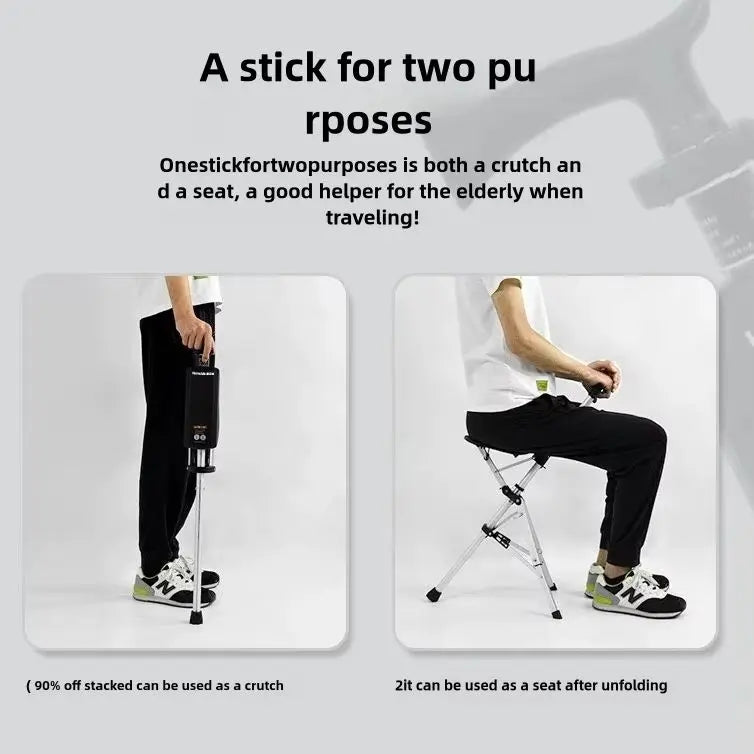 2In1 Folding Cane And Chair With Seat Handrails Aluminum
