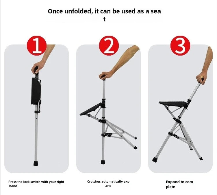 2In1 Folding Cane And Chair With Seat Handrails Aluminum