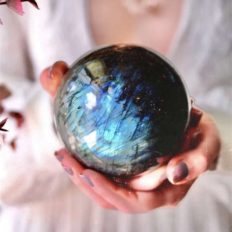 Natural Blue Labradorite Quartz Sphere Hand Carved Decor