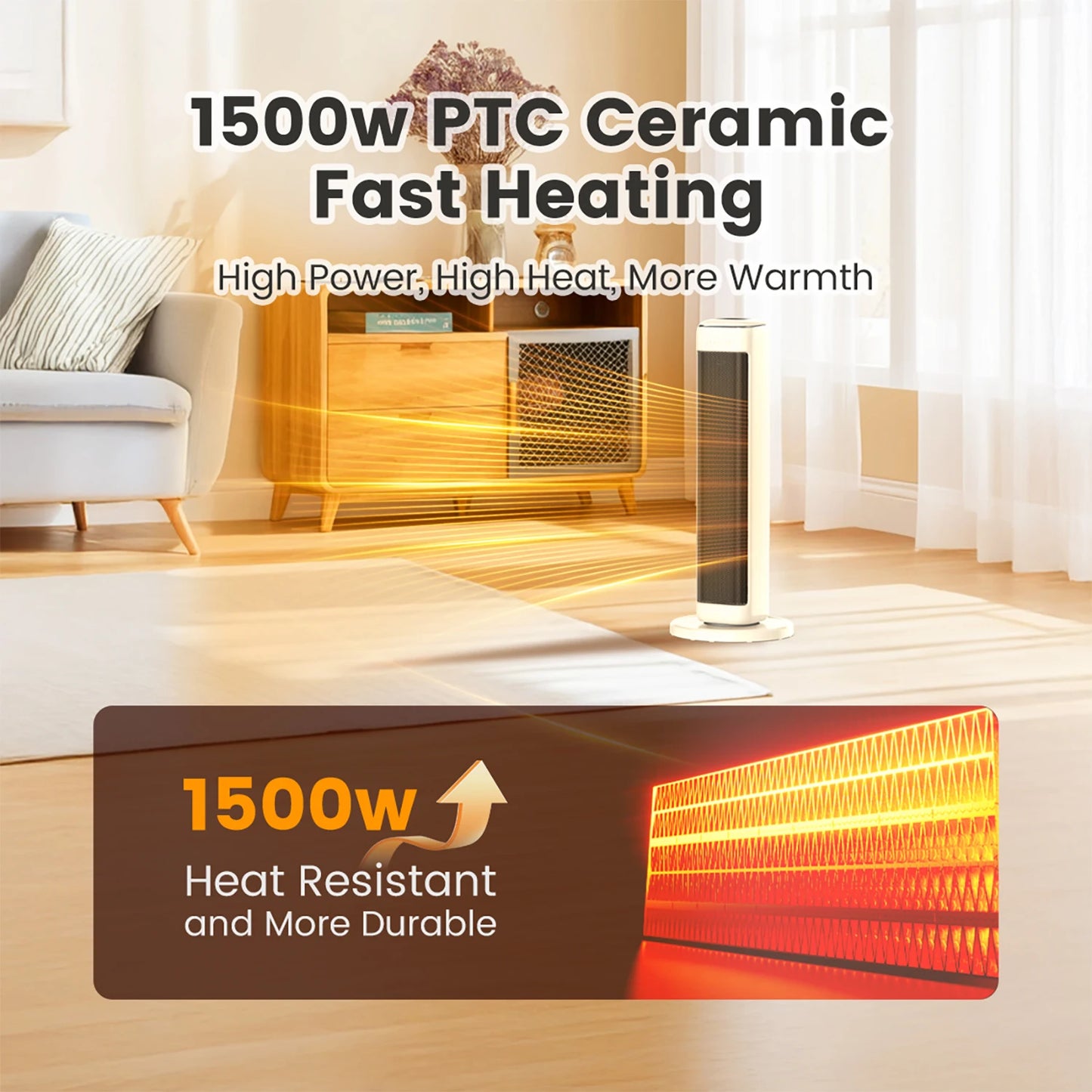 Airmate Ceramic Tower Electric Space Heater With Adjustable Thermostat
