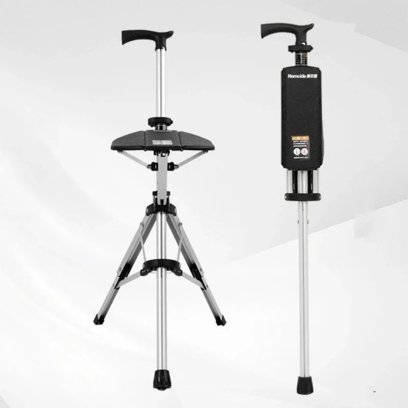 2In1 Folding Cane And Chair With Seat Handrails Aluminum