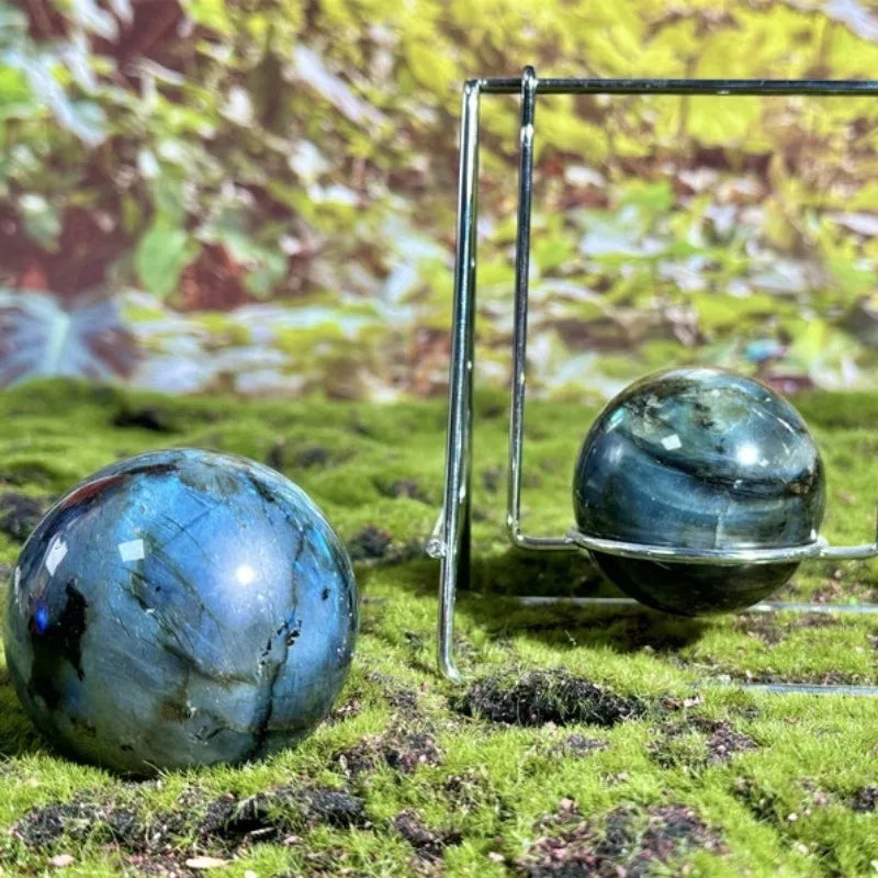 Natural Blue Labradorite Quartz Sphere Hand Carved Decor