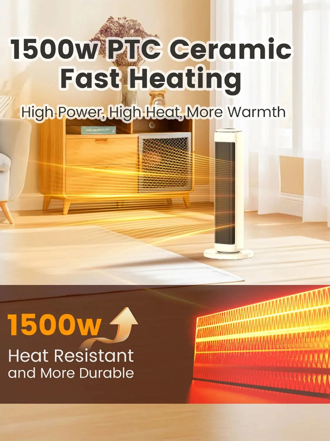 Airmate Ceramic Tower Electric Space Heater With Adjustable Thermostat