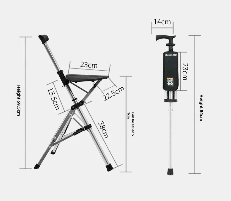 2In1 Folding Cane And Chair With Seat Handrails Aluminum